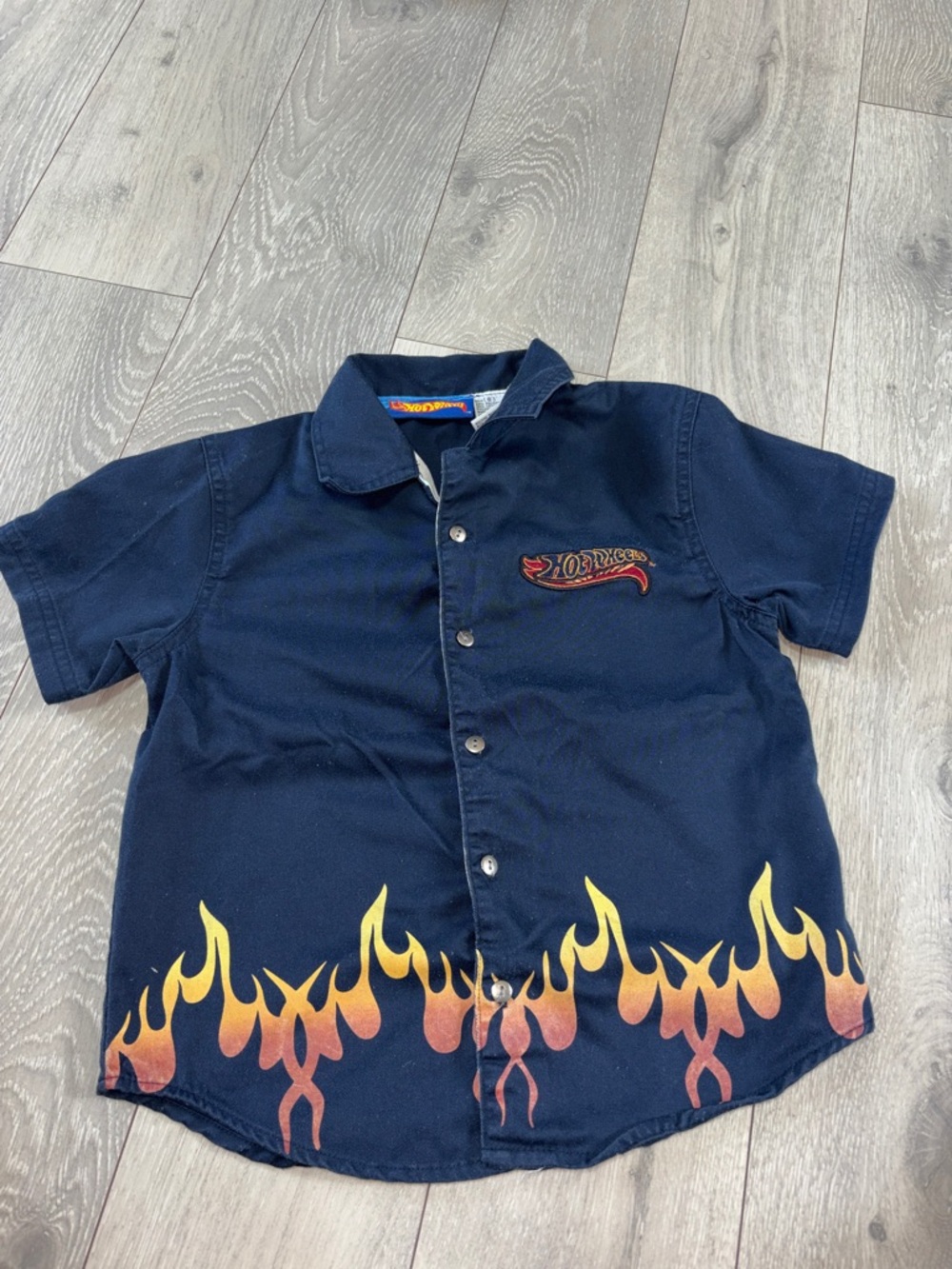 Kids Navy Flame Button-Up Shirt